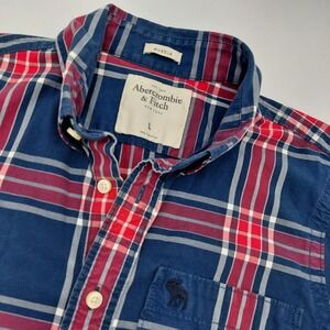 Abercrombie & Fitch Muscle Plaid Button Up Shirt Mens L Moose Preppy Y2K Long S